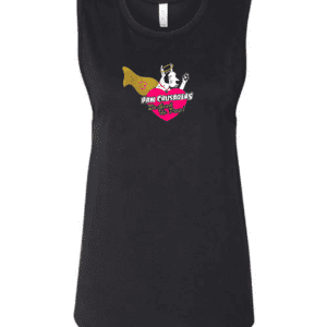 A black tank top with the words " hogwarts " on it.