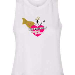 A white tank top with a picture of a heart and a dog.
